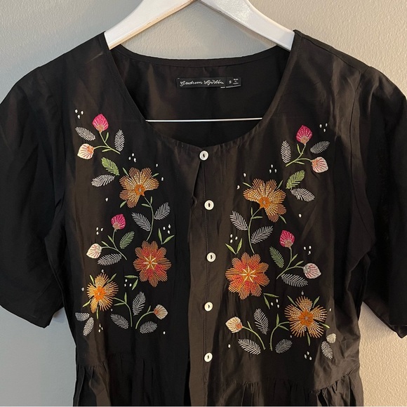 Gudrun Sjoden Gorgeous Black Midi Dress with Floral Embroidery - Picture 3 of 6